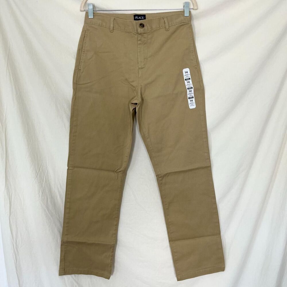 NWT The Children's Place Boys Uniform Stretch Straight Chino Pants - tan Size 14